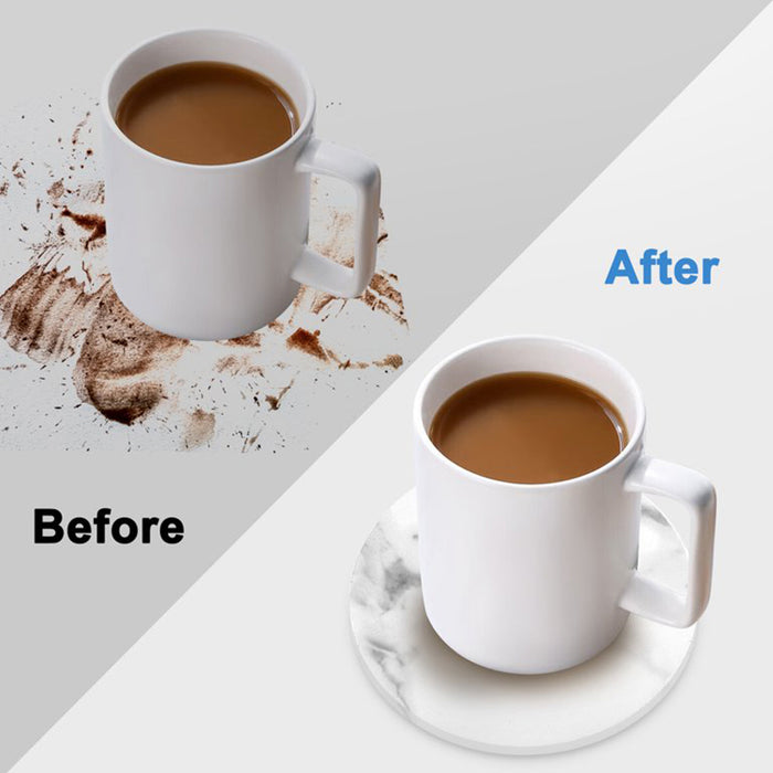 PU Leather Coaster Set with Holder Marble White and Black, 6pcs