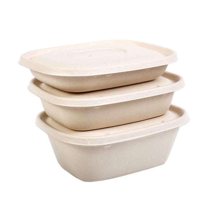 100Pcs Disposable Bagasse Takeaway Food Boxes with Lids