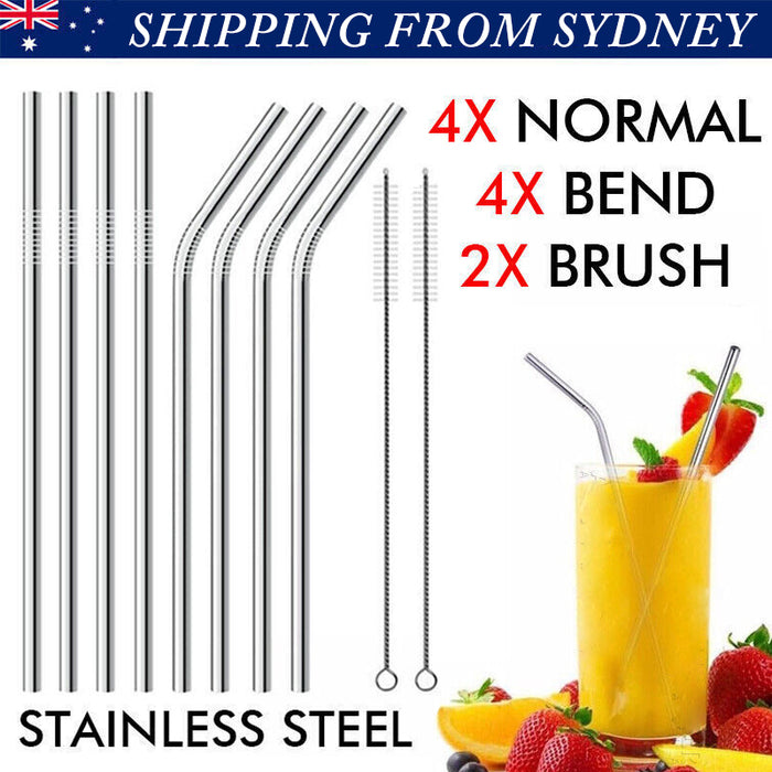 10Pcs Stainless Steel Drinking Straws with Cleaning Brushes