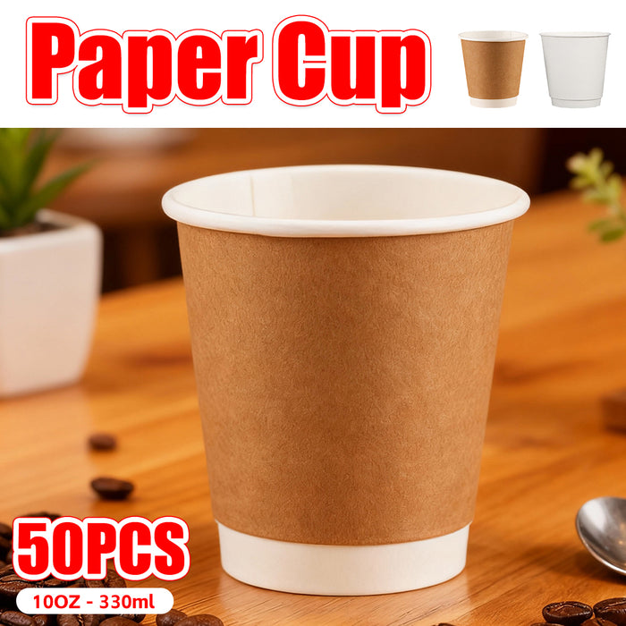 50PCS Disposable Coffee Cups 300ml Food-Grade for Takeaway Hot & Cold Drinks