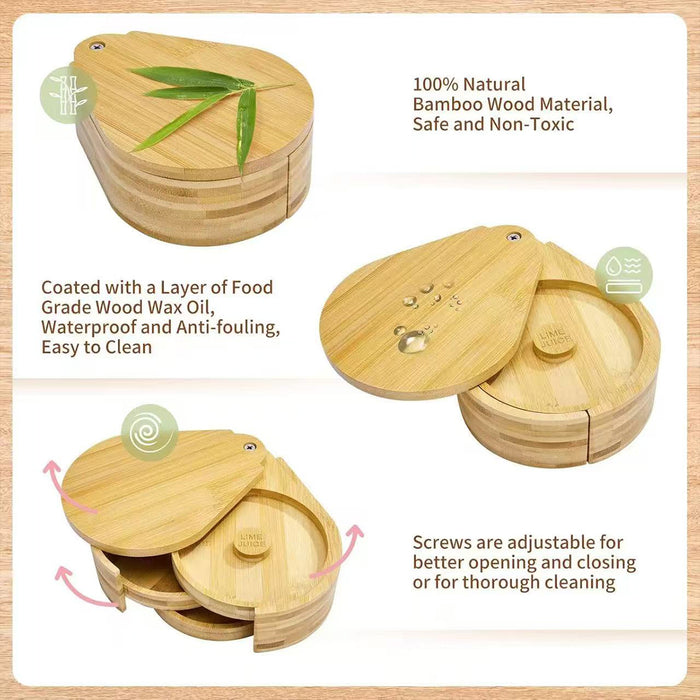 3-Tier Bamboo Salt Jar Spice Container with 360 Degree Lid