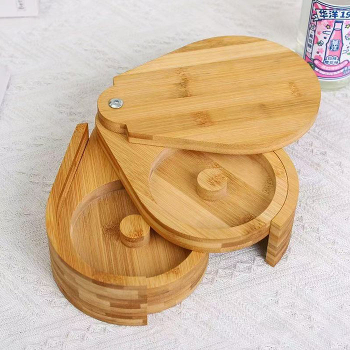 3-Tier Bamboo Salt Jar Spice Container with 360 Degree Lid