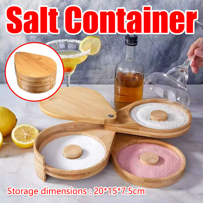 3-Tier Bamboo Salt Jar Spice Container with 360 Degree Lid