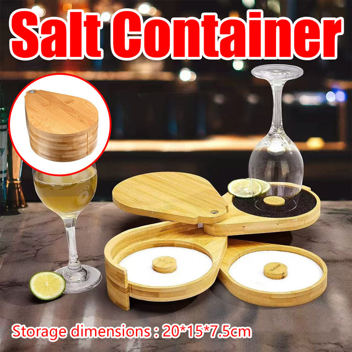 3-Tier Bamboo Salt Jar Spice Container with 360 Degree Lid