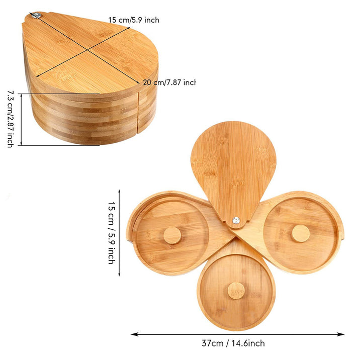3-Tier Bamboo Salt Jar Spice Container with 360 Degree Lid