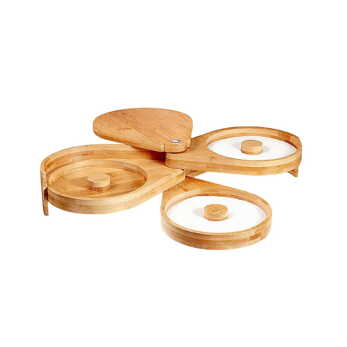3-Tier Bamboo Salt Jar Spice Container with 360 Degree Lid