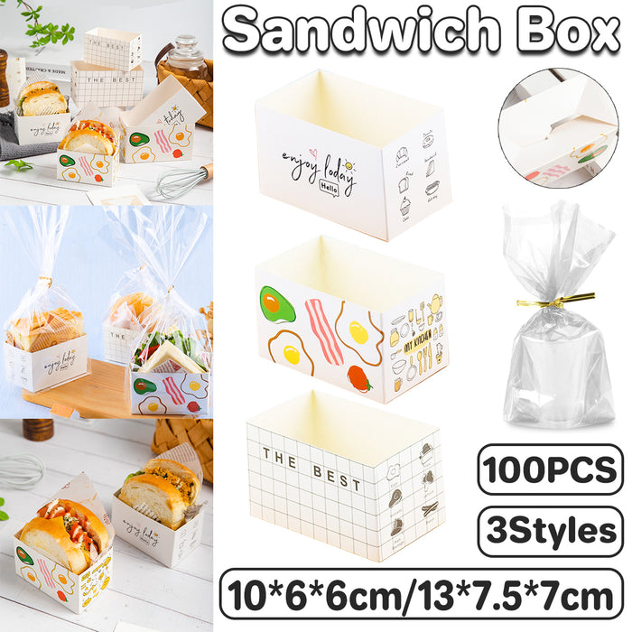 100PCS Sandwich Packaging Boxes – Food-Grade Paper Takeaway Containers