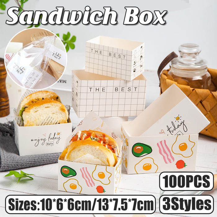 100PCS Sandwich Packaging Boxes – Food-Grade Paper Takeaway Containers