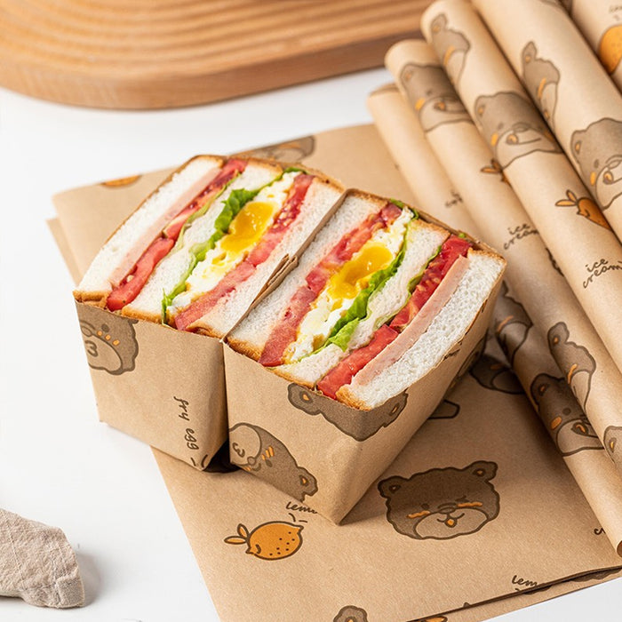 100Pcs Grease-Proof Sandwich Wrappers Oil Blotting Coated Paper 5 Styles