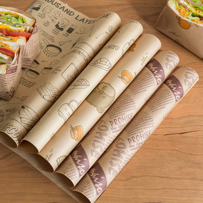 100Pcs Grease-Proof Sandwich Wrappers Oil Blotting Coated Paper 5 Styles