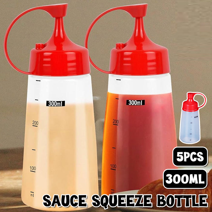 5PCS 300ml Wide Mouth Sauce Squeeze Bottles with Red Cap