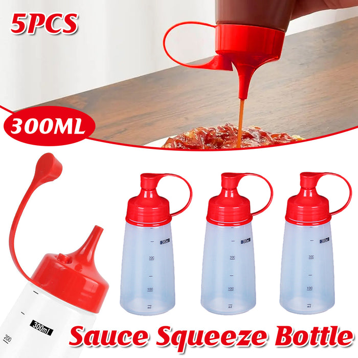 5PCS 300ml Wide Mouth Sauce Squeeze Bottles with Red Cap