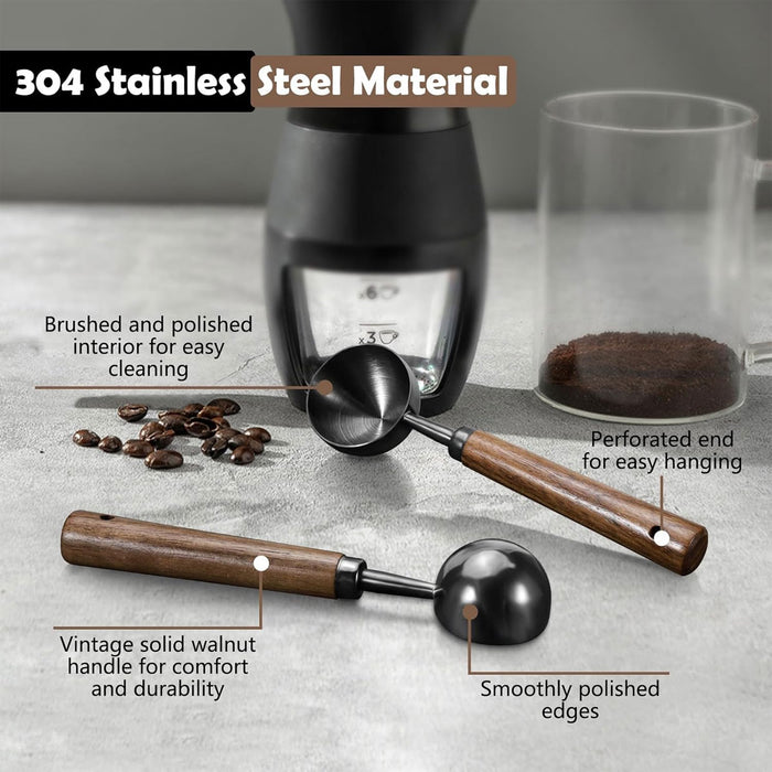 2 Pcs Coffee Measuring Spoons Walnut Handle 15ml 30ml