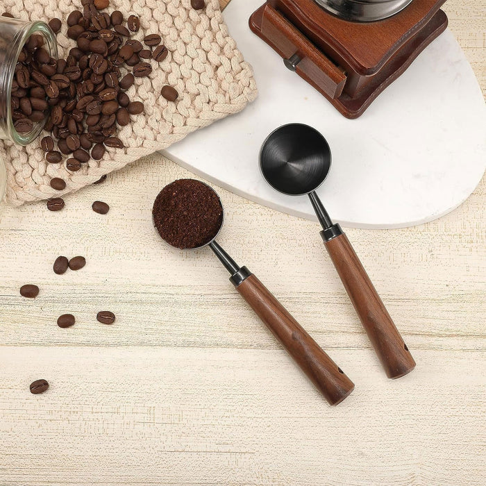 2 Pcs Coffee Measuring Spoons Walnut Handle 15ml 30ml