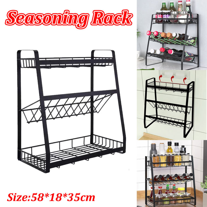 3 Tier Spice Rack Storage Organizer Metal Black 38cm