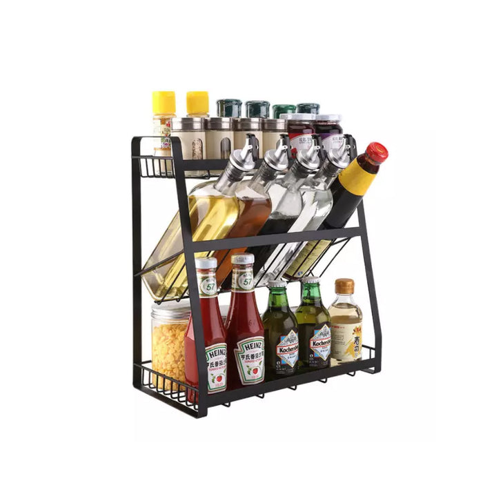 3 Tier Spice Rack Storage Organizer Metal Black 38cm