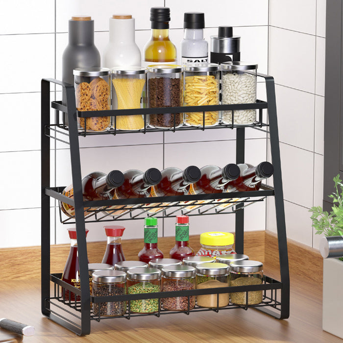 3 Tier Spice Rack Storage Organizer Metal Black 38cm