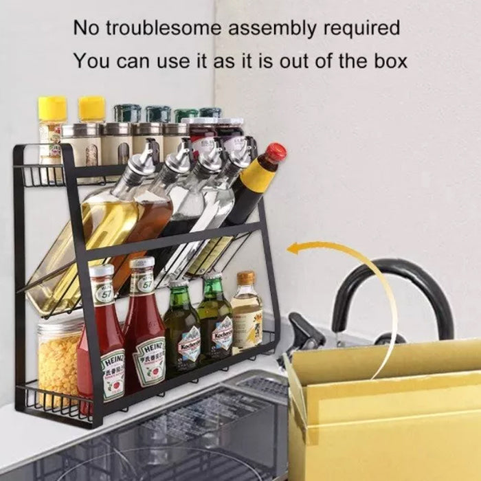 3 Tier Spice Rack Storage Organizer Metal Black 38cm
