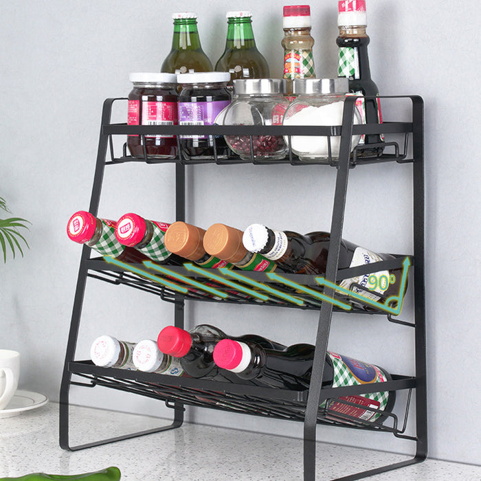 3 Tier Spice Rack Storage Organizer Metal Black 38cm