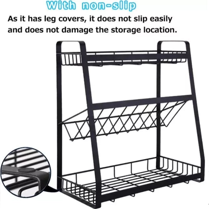 3 Tier Spice Rack Storage Organizer Metal Black 38cm