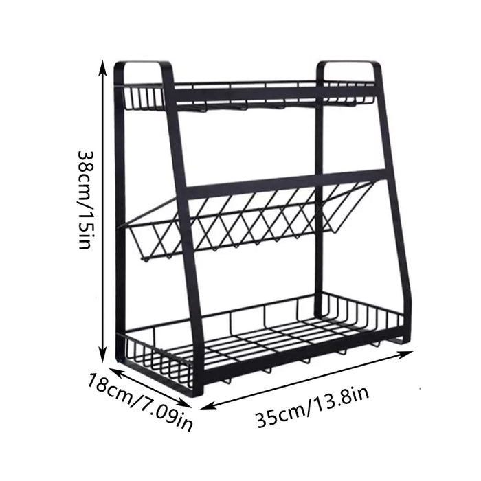 3 Tier Spice Rack Storage Organizer Metal Black 38cm