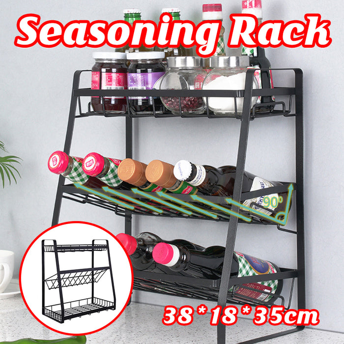 3 Tier Spice Rack Storage Organizer Metal Black 38cm