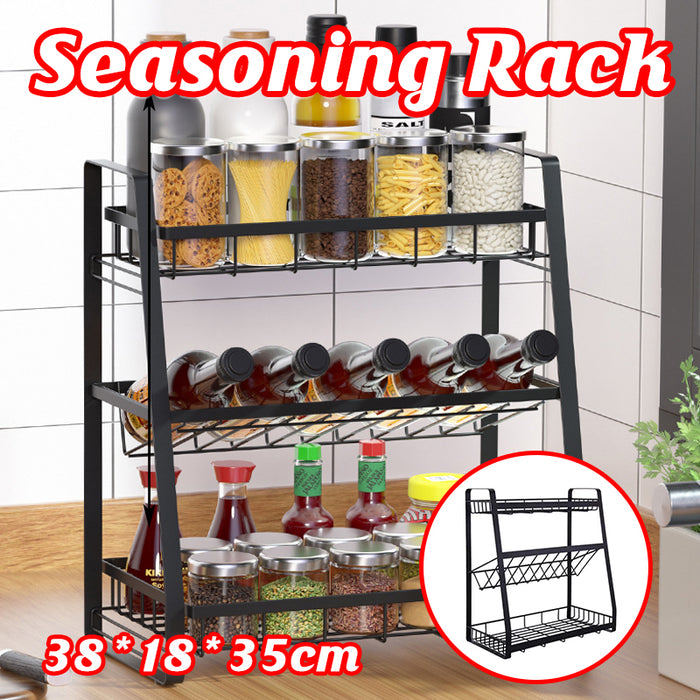 3 Tier Spice Rack Storage Organizer Metal Black 38cm