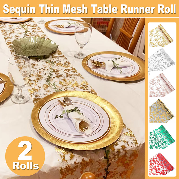 2 Rolls Metallic Mesh Table Runner 300 x 28cm for Events