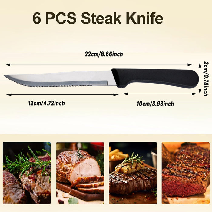 6Pcs Serrated Steak Knives, Round Head