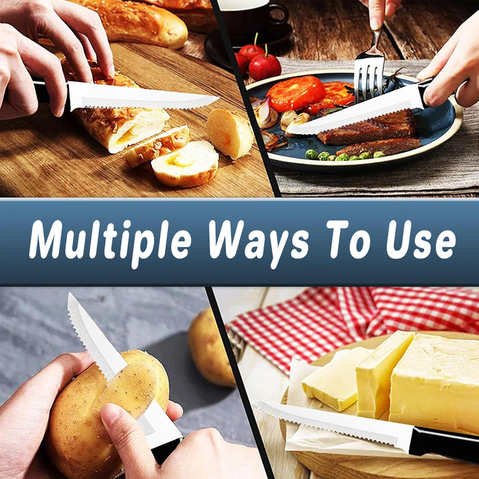 6Pcs Serrated Steak Knives, Round Head