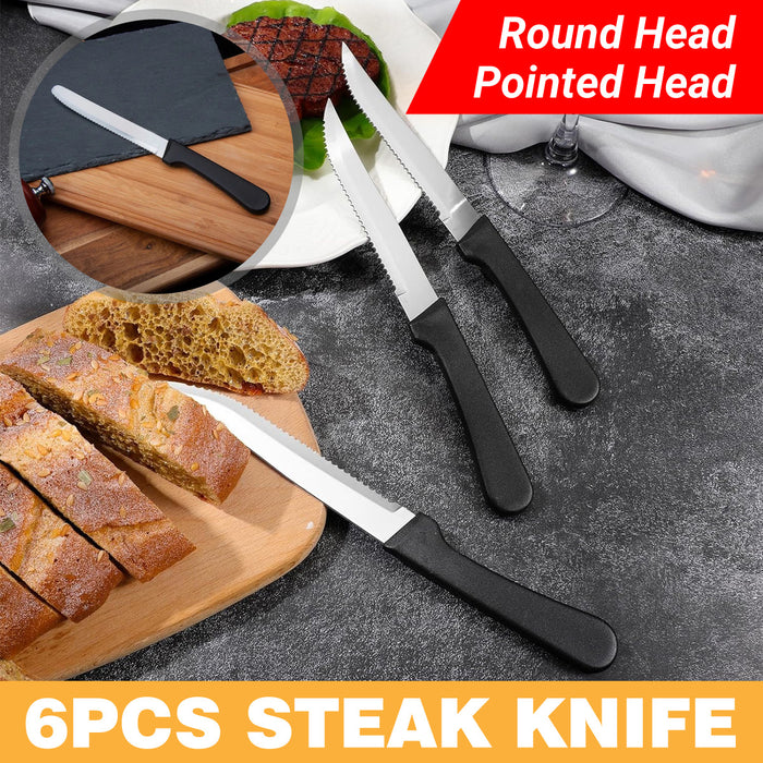 6Pcs Serrated Steak Knives, Round Head