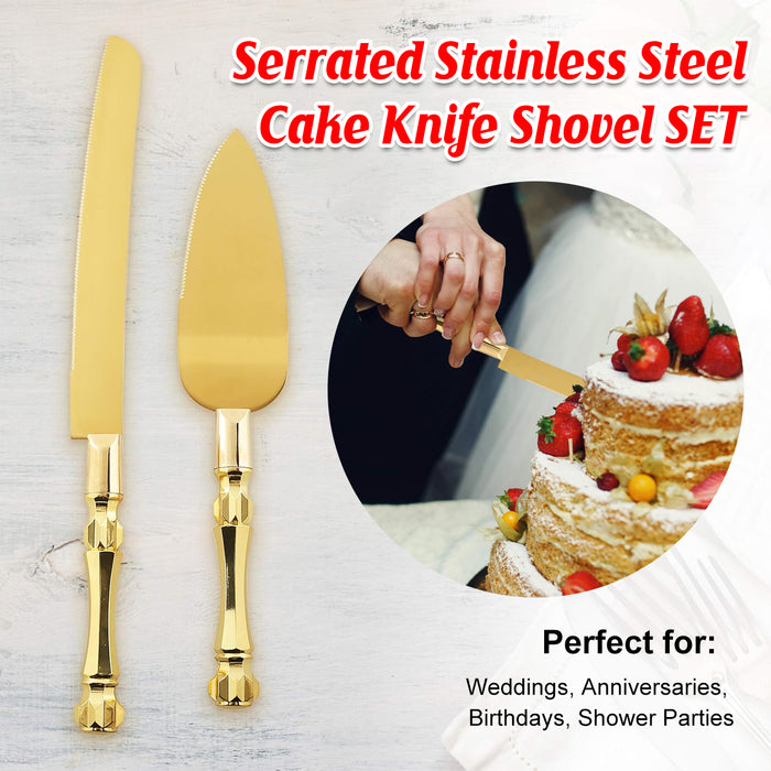 2 Pcs Cake Knife Set Gold Serrated Knife And Spatula