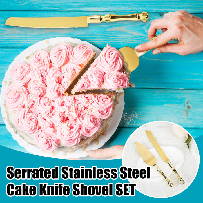 2 Pcs Cake Knife Set Gold Serrated Knife And Spatula