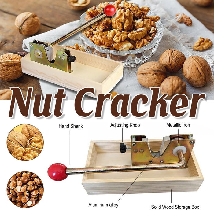 Heavy-Duty Nutcracker Tool Metal Wooden Base Adjustable Jaw 25 x 15 x 4.5 cm