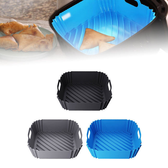 Silicone Air Fryer Pot Non-Stick with Handles, Grey, Black, Blue