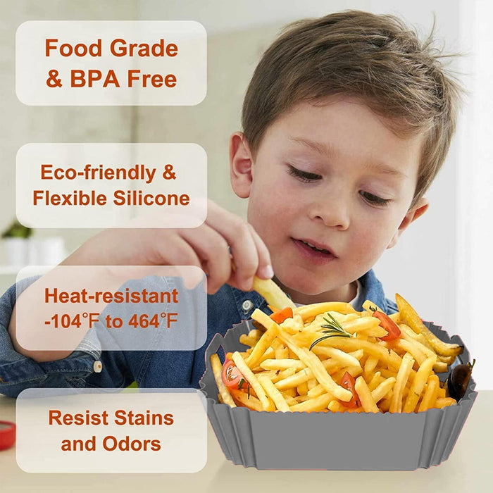 Silicone Air Fryer Pot Non-Stick with Handles, Grey, Black, Blue