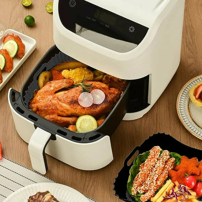 Silicone Air Fryer Pot Non-Stick with Handles, Grey, Black, Blue