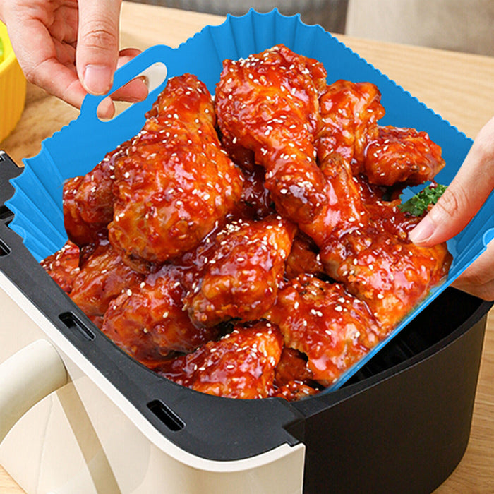 Silicone Air Fryer Pot Non-Stick with Handles, Grey, Black, Blue