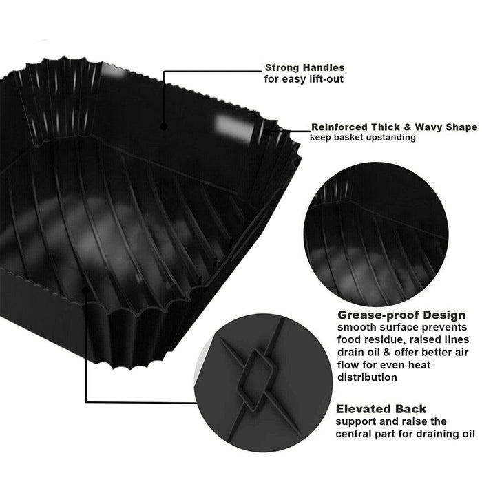 Silicone Air Fryer Pot Non-Stick with Handles, Grey, Black, Blue