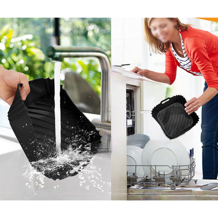 Silicone Air Fryer Pot Non-Stick with Handles, Grey, Black, Blue