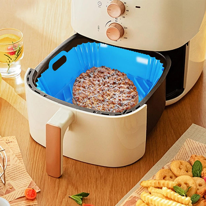 Silicone Air Fryer Pot Non-Stick with Handles, Grey, Black, Blue