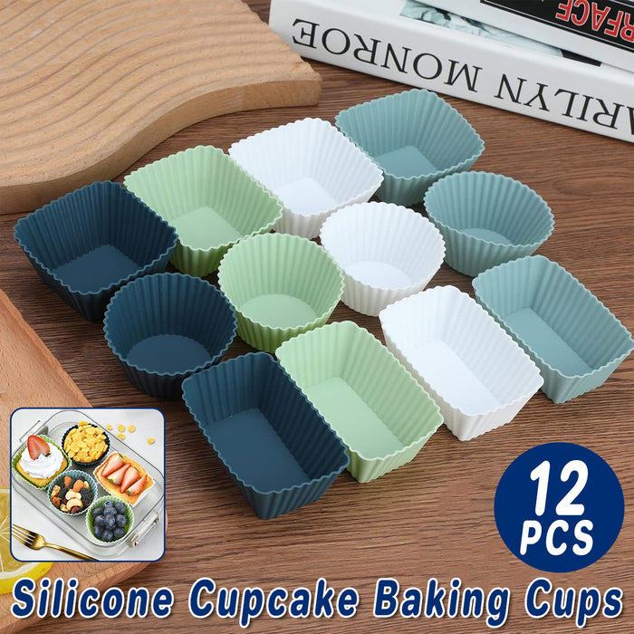 12 Pcs Silicone Cupcake Molds Round & Square Baking Molds Reusable Nonstick for Muffins