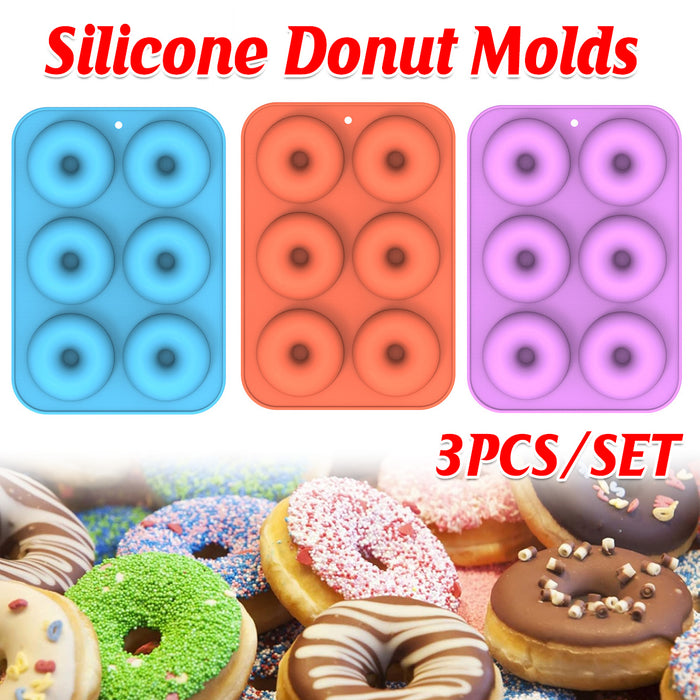 3 Pcs Silicone Donut Mould Set 6 Cavity Non Stick Oven Microwave Freezer Safe