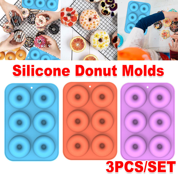 3 Pcs Silicone Donut Mould Set 6 Cavity Non Stick Oven Microwave Freezer Safe