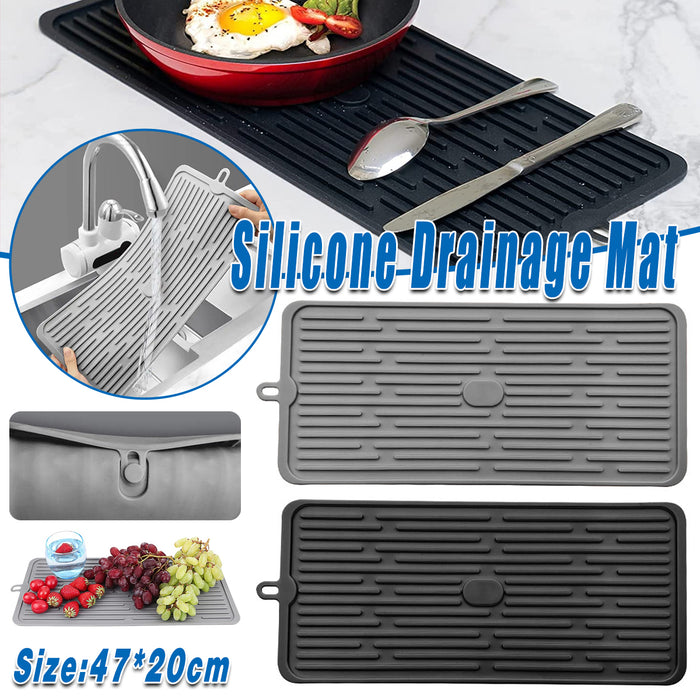 Silicone Drainage Mat Non-Slip Heat Resistant Kitchen Drying Pad 47x20cm