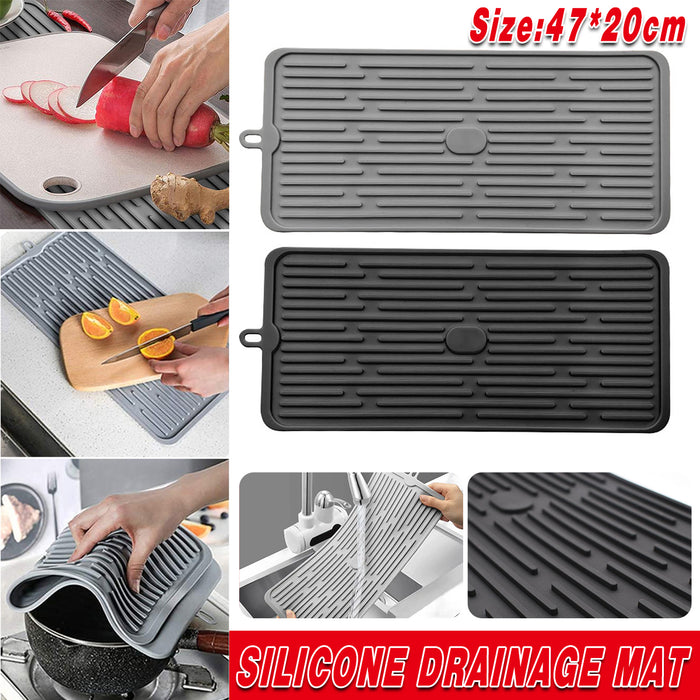 Silicone Drainage Mat Non-Slip Heat Resistant Kitchen Drying Pad 47x20cm