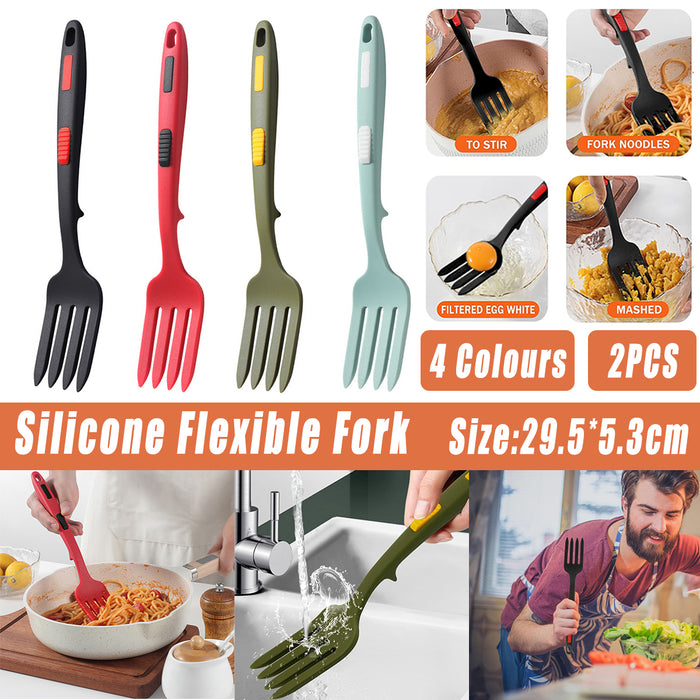 2pcs Silicone Cooking Forks Heat Resistant Non-Stick Kitchen Utensils