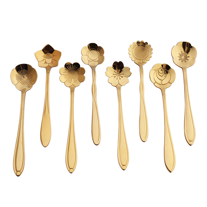 8 Pcs Long Handle Stainless Steel Teaspoons Gold Rainbow