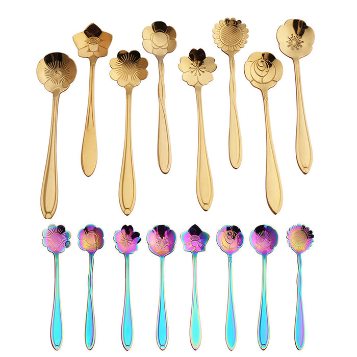 8 Pcs Long Handle Stainless Steel Teaspoons Gold Rainbow
