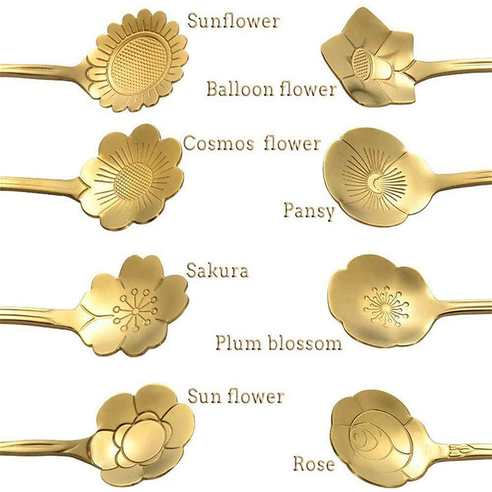 8 Pcs Long Handle Stainless Steel Teaspoons Gold Rainbow